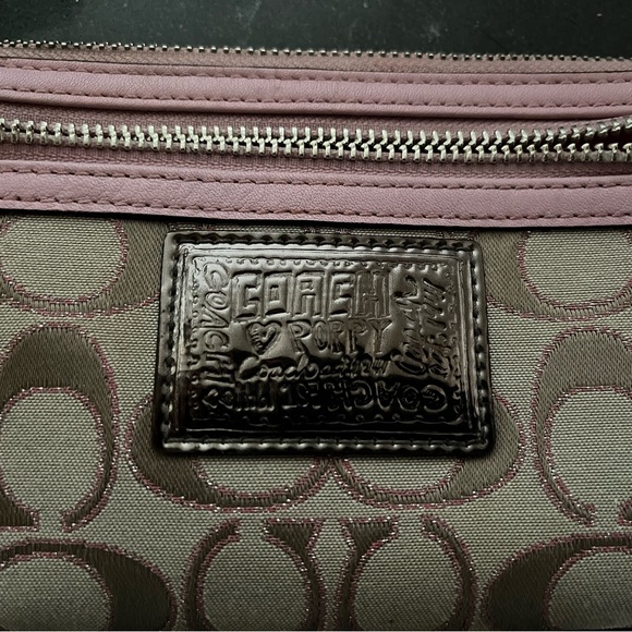 EUC Coach Poppy wallet wristlet in tan and pink canvas with silver accents - Picture 4 of 8